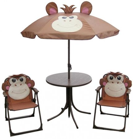 Set dětský LEQ MELISENDA Mono, opice, slunečník 105 cm, stůl 50 cm, 2 židle