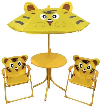 Set dětský LEQ MELISENDA Tygři, slunečník 105 cm, stůl 50 cm, 2 židle