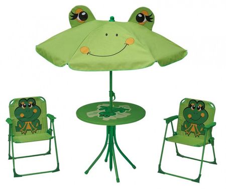 Set dětský LEQ MELISENDA žabka, slunečník 105 cm, stůl 50 cm, 2 židle