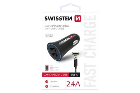 Swissten CL Adapter 2,4A power 2x USB+kabel USB-C