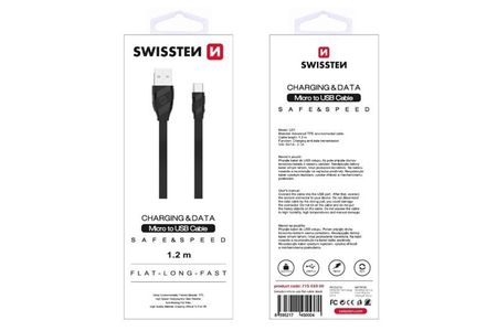 Swissten Datovy kabel micro USB / micro USB plochy 1,2 m černý
